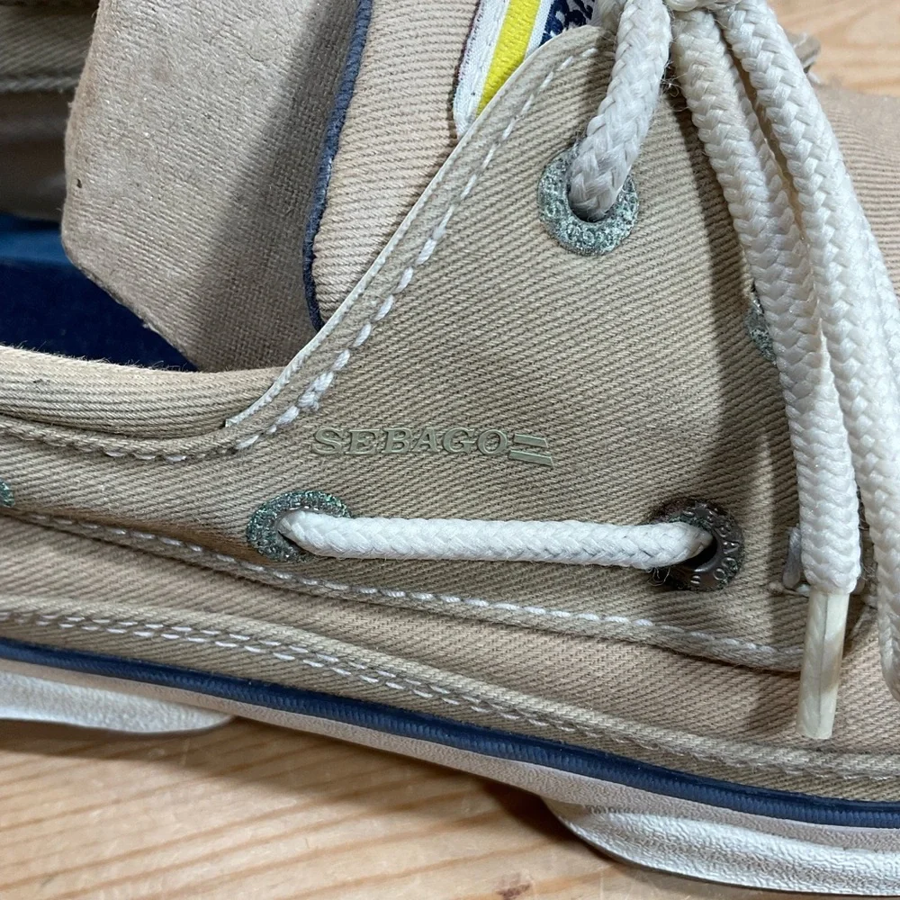 SEBAGO Docksides Canvas Boat Shoes Men’s 9.5 M Khaki/Tan Lace Up Non Slip Gum